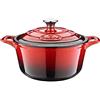 La Cuisine for life La Cuisine Casseruola in ghisa smaltata, 3,5 litri, 24 cm, interno in smalto nero opaco, colore rosso. Adatta al forno per la cottura del pane. Compatibile con piani cottura a induzione.