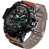LYMFHCH Orologio sportivo da uomo, analogico, con LED, militare, digitale, cronometro elettronico, con doppio quadrante, orologio da polso tattico Rosso mimetico.