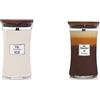WoodWick candela grande profumata con stoppino scoppiettante | White Teak | Durata Fino a 130 Ore & Trilogy candela grande profumata con stoppino scoppiettante | Dolci al caffè | Durata Fino a 130 Ore