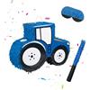 Relaxdays Pinata Set, 3 pz, Trattore appendibile, Bastone, Maschera, Blu