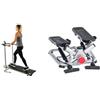 Sunny Health & Fitness Advanced Twist Stepper Machine w/Resistance Bands, Portable Mini + Foldable Manual Treadmill, Compact Cardio Fitness, Durable Non-Electric Incline Exercise