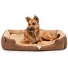 lionto Letto per cani con cuscino reversibile e base antiscivolo, cuscino robusto con ingresso basso per cani e gatti di ogni età, 90x70 cm, cuccia accogliente, marrone/beige
