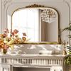 BEAUTYPEAK Specchio da parete ad arco 90x67 cm, specchio barocco ovale con cornice dorata, specchio vintage anti-rottura, grande specchio decorativo per soggiorno, bagno, corridoio
