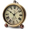 Maxspace Orologio da tavolo, in metallo dorato, retrò, senza ticchettio, sveglia per camera da letto, vintage a batteria, movimento al quarzo silenzioso, in vetro HD, piccolo orologio da scrivania per