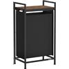 VASAGLE Cesto Portabiancheria, Porta Biancheria, Sacco in Tessuto Estraibile e Rimovibile, Piano d'Appoggio, Metallo, 47 L, 42 x 28 x 75 cm, Nero Inchiostro e Marrone Vintage BLH001B01