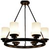 TRFAN Ruota del carro rustica durante la luce, paralume in vetro bianco smerigliato, lampadario rotondo in ferro E27, illuminazione a soffitto rotonda vintage antica per isola cucina-nero.6 testa Decoration