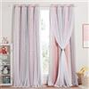 NICETOWN Tende Camera da Letto Doppio Velo 2 Pezzi 132x260 CM (LxA) Tende Cameretta Bambini Tende Oscuranti per Interni Tenda con Anelli Tende Moderne con Stelle Vuote, Rosa+Grigio