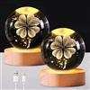 BYZESTY 2 Pezzi Sfera Di Cristallo 3d Con Luce Notturna, Sfera Di Cristallo Sistema Solare 3d Con Led, Sfera Di Cristallo Led Portafortuna A Quadrifoglio, Lampada Sfera In Vetro Da 6 Cm Con Base In Legno