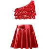 Alvivi Bambina Vestito da Ballo Latino Americano in Paillettes Tuta Lucido da Danza Jazz Crop Top e Gonna a Pieghe Abito da Pattinaggio Danza Moderna Dancewear Rosso 7-8 Anni