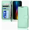 TECHGEAR Custodia a portafoglio in pelle PU per Galaxy S23 FE, custodia protettiva con porta carte di credito, supporto e cinturino da polso, in pelle PU verde con chiusura magnetica, progettata per
