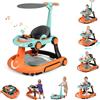 GIANTEX Girello per Bambini 7-18 Mesi 7 in 1, Baby Walker con Tettuccio, Vassoio di Giochi, Carillon, Luci, Primi Passi Piegevole, Altezza e Velocità Regolabili, Carrello da Spinta (Arancione + Verde)