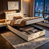 BIYFSDS Letto 90x200cm con sommiere, Letti con cassetti 90x200cm con spazio di archiviazione e testiera imbottita con LED e USB e Type-C, Struttura letto a doghe per 1 persona 1 piazza per adulti