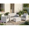 Dmora - Set salotto da esterno Venere, Set da giardino con cuscini, Salottino indoor e outdoor effetto rattan, 100% Made in Italy, Bianco