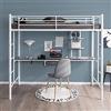 COSTWAY Letto a Soppalco in Metallo, Struttura del Letto Salvaspazio con 2 Scale e Scrivania, Letto a Doghe Ideale per Adolescenti e Adulti, 200x95x180,5 cm (Bianco)