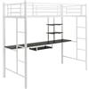 LIFEZEAL Letto a soppalco da 90 x 190 cm, con scrivania e 3 ripiani, letto a castello in metallo con barriera e 2 scale, carico di 150 kg, per bambini, adolescenti, adulti (bianco)
