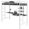 GIANTEX Letto a soppalco con scrivania, 200 x 95 x 180,5 cm, letto a castello con 2 scale e griglia di protezione per bambini, telaio per letto in metallo da 150 kg (bianco)