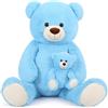 MorisMos 130cm Orso Peluche Gigante, XXL Blu Orsacchiotto Peluche con Bambino, Orsetto Pupazzo Grande Teddy Bear Regalo per Bambino Lei Lui Fidanzata Compleanno Decorazioni