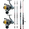 Kolpo kit combo surfcasting con due canne da pesca + 2 mulinelli con filo kit adatto per la pesca in mare di orate spigole mormore serra
