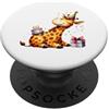 Whimsical Wildlife Apparel Simpatica giraffa per festa di compleanno, cappello e torta PopSockets PopGrip Adesivo