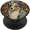 Vintage Dog Art Arte floreale vintage Blue Merle Australian Shepherd PopSockets PopGrip Adesivo