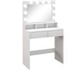 Tavolo Da Trucco Con Specchio E 10 Luci Led Regolabili, 2 Cassetti E 3 Scomparti, 80x40x135 Cm, Bianco