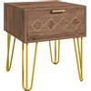 Comodini Moderni Set 2 Pezzi In Truciolato E Acciaio Con Cassetto, 39.5x41x49 Cm, Marrone