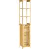 Mobile Bagno A 3 Ripiani E 1 Credenza, Design A Doghe, Bambù, 34x30x173cm