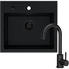 empiria SINK QUALITY SINK QUALITY lavello nero con rubinetto, 56 x 51 cm, set di lavello in granito con rubinetto da cucina, sifone nero e impregnante, lavello per sottolavelli a partire da 60 cm di larghezza, lavabo per