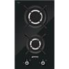 Smeg PV332CN Piano Cottura da Incasso 2 Fuochi Gas 30 cm Griglie in ghisa Estetica Classica Pianale in vetro nero