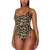 Cutiefox Costume da bagno intero da donna con controllo della pancia increspato costume da bagno monokini taglio alto sfacciato, Stampa Leopardata Marrone, L