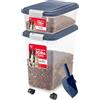 IRIS USA Iris Ohyama Scatola per crocchette, Contenitore ermetico per alimenti per animali domestici in plastica PP, senza BPA con ruote, paletta e coperchio a ribalta, 3 pezzi, 35L, MP-8/MP-1, blu