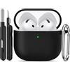 Joremx Compatibile con custodia AirPods 4, materiale morbido in silicone per AirPod 4, antigraffio, kit di pulizia e portachiavi, adatto per AirPods Pro 4th (2024) - Nero