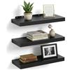 Relaxdays set 3 mensole da parete, HxLxP: 4x60x23 cm, effetto legno, MDF+metallo, per soggiorno, ingresso, cucina, nero