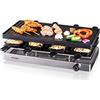 Cloer 6458 Griglia per Raclette con Piastra in Alluminio Pressofuso, 1200 W, 8 padelline con rivestimento antiaderente, spatola di plastica, piano d'appoggio per padelline, alluminio