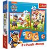 Trefl - PAW Patrol, Squadra Cinofila in Azione - 3 in 1: 2x Puzzle + Gioco di Memoria, Puzzle con i Personaggi della Paw Patrol, 30 e 48 Elementi, 24 Memo, Divertimento per Bambini a Partire da 3 anni