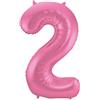 Folat 65902 Palloncino di alluminio Numero Figura 2 Rosa Metallizzato Opaco 86 cm - decorazione palloncino di elio per compleanno, anniversario