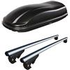 AUTOKIT BOX BAULE da TETTO AUTO 480 LT. FARAD + Barre Portatutto per AUTO con RAILS ALTI