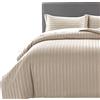 MOONLIGHT20015 - Set copripiumino in raso di qualità alberghiera, a righe, reversibile, ipoallergenico, morbido e traspirante (beige, letto molto grande)