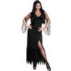 CARTOON Travestimento Halloween Mortisia Addams Mamma di mercoledì Costume per Adulto Vestito Nero