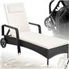 tectake® Lettino Poly Rattan Arredo Esterno Giardino, Sdraio Prendisole, Sdraio da Giardino, Terrazzo, Balcone, Sdraio piscina, Ruote Gommate, Arredo Interno Divano Sedia - Nero/Beige