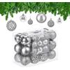 Relaxdays Palline di Natale, Set da 50, Addobbi Natalizi, Opache, Lucide, Glitterate, ∅ 3,4 e 6 cm, Decorazioni, Argento