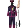 corimori costume da ninja bambini (ragazzi e ragazze) con accessori (spada katana, pugnali, fascia, maschera, tatuaggi), viola S (98-110)