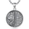 PROESS Collana da uomo in argento Sterling 925 con leone, Memento Mori, corona di spine, lupo, ciondolo religioso, gioiello cristiano, Argento sterling, Non pietra preziosa