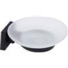 VR VETRINEINRETE Vetrineinrete® Porta sapone da parete in acciaio nero piattino in vetro satinato fissaggio con viti o senza viti biadesivo accessori arredo bagno