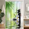 Uiiooazy Tenda Doccia Antimuffa, Tenda da Doccia 120x200cm Bambù Foglie Verdi Spa Pietre Nero Orchidea Zen Tende da Bagno Tessuto Lavabile Impermeabile Poliestere Tende Vasca da Bagno con 8 Anelli