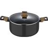 Bergner - Casseruola 24x13,5cm in alluminio con maniglie soft touch effetto legno e coperchio in vetro, linea Earth Black induzione