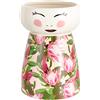 Baroni Home Vaso Pop, Soprammobile Moderno Dipinto a Mano, Statuetta da Interno o Esterno, Vestito Fiori Rosa, 15X15X21 cm