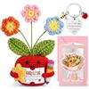 Skylety 3 Regali per Maestra Fine Anno Mela all'Uncinetto Grazie per Avermi Insegnato a Crescere Portachiavi Biglietti di Auguri con Fiori Secchi Regalo di Ringraziamento Insegnanti o Educatrici