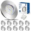 HiBay Faretti Led da Incasso per Cartongesso 7W Ultrasottili Faretti Led Soffitto Incasso 850LM Bianco Neutro 220V Inox IP44,Foro Ø60mm-65mm per Bagno Cucina,Esterno Set di 10