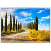 ConKrea Quadro su Tela Canvas INTELAIATO - con Cornice - Siena - Cipressi - Viale Alberato - Toscana - 70x100cm - Stile Moderno Bianco - (cod.2937)